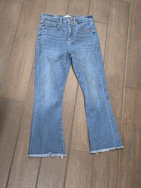 LOFT Medium Blue Denim Flare Jeans with Frayed Hem